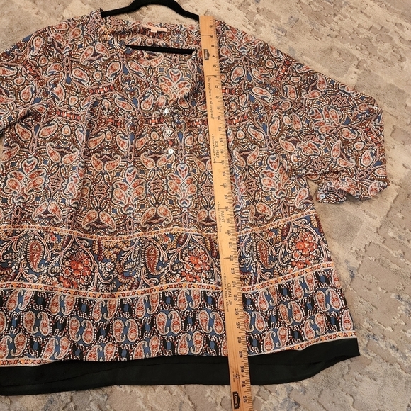 Gibson & Latimer Paisley Floral Flowy Blouse Size 2X Roll Tab Sleeves - Picture 11 of 12